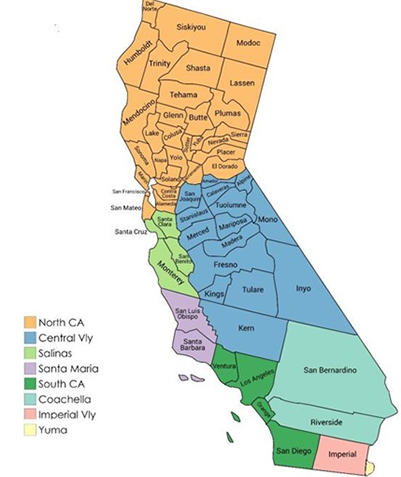 California Map For QA Romain Outbreak Winter 2019