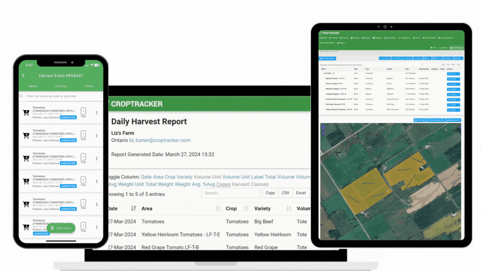 Scrolling through the croptracker reports and app