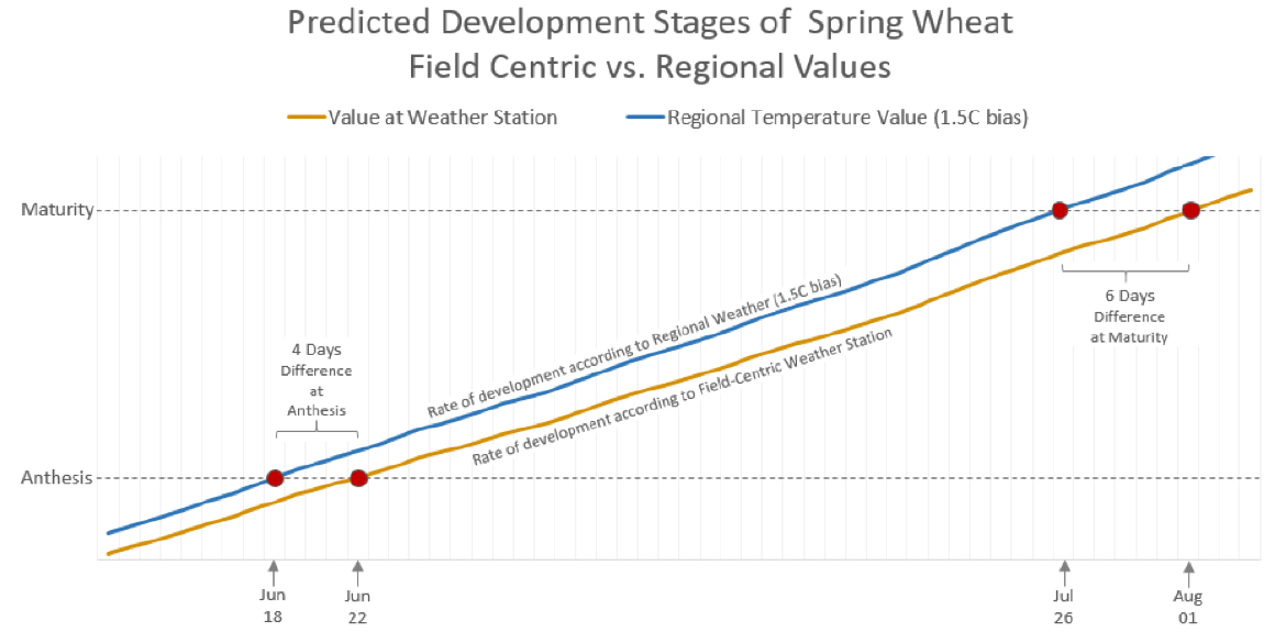 Graph showing the difference in predicted wheat development stages