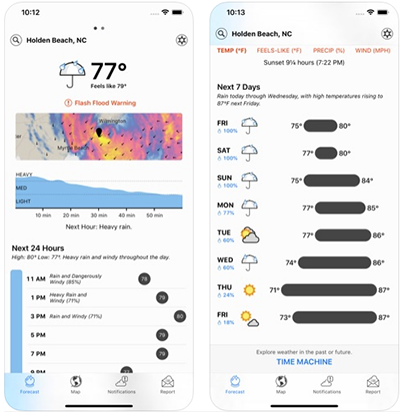 Dark Sky app screens