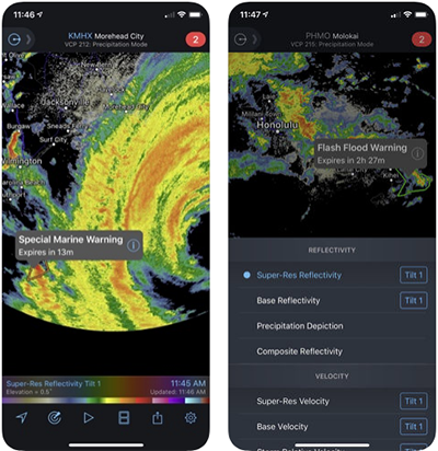 Radarscope app screens