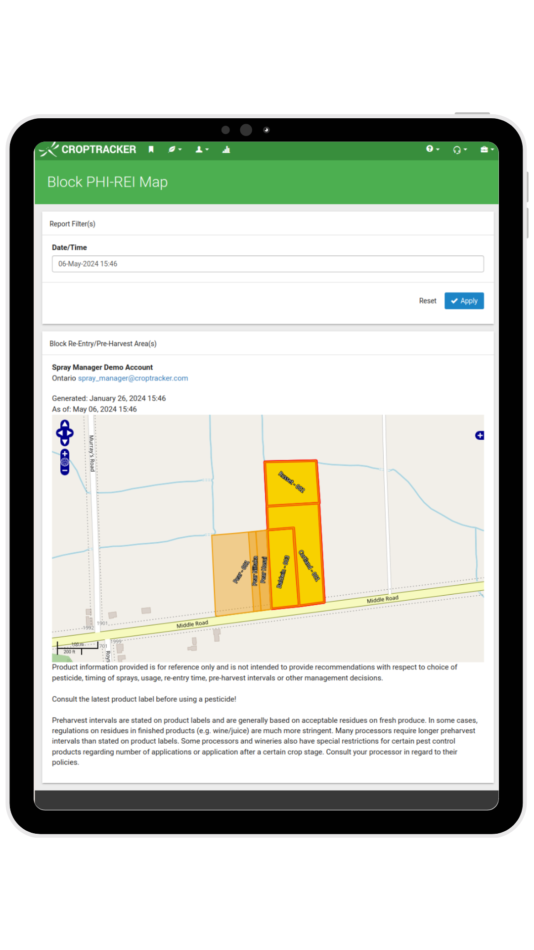 Looking at the map on the croptracker app