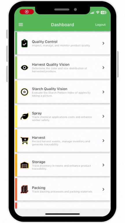 Shows Croptracker's ERP system on a mobile device