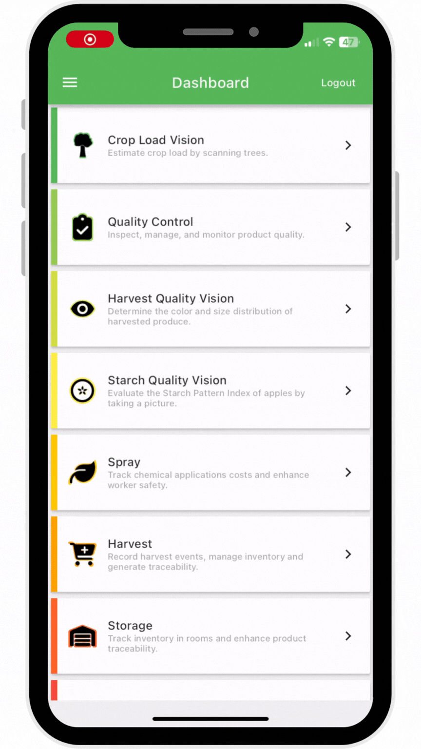 Shows the croptracker app and its spray module