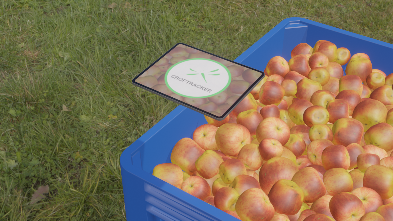 Croptracker app on iPad scanning a bin