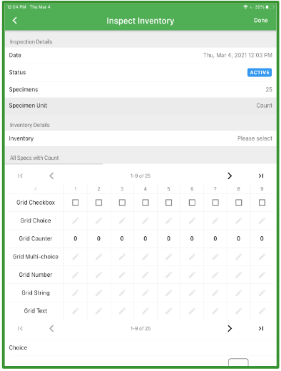 inspection template app screen