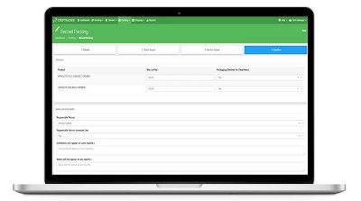 screenshot of croptracker packing module interface show on a laptop